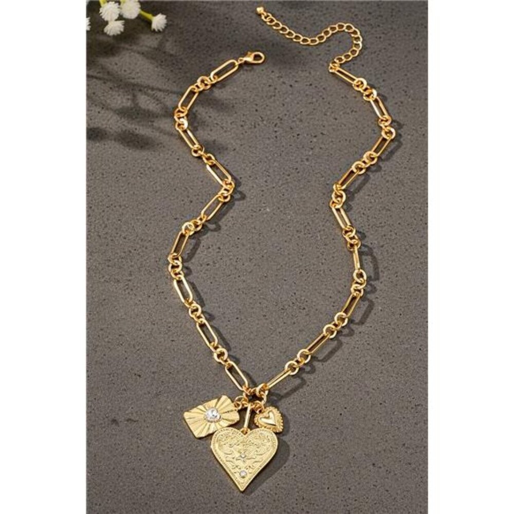 3 heart charm cluster necklace